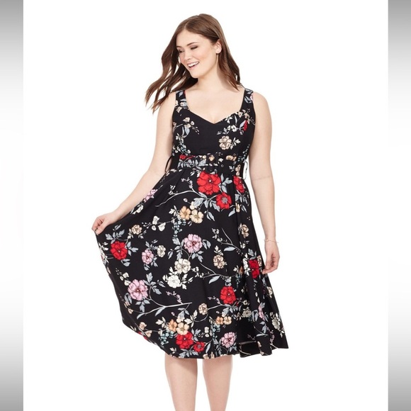 City Chic Black Floral Fit & Flare Dress Women’s Size 20W Plus Size - Picture 9 of 9